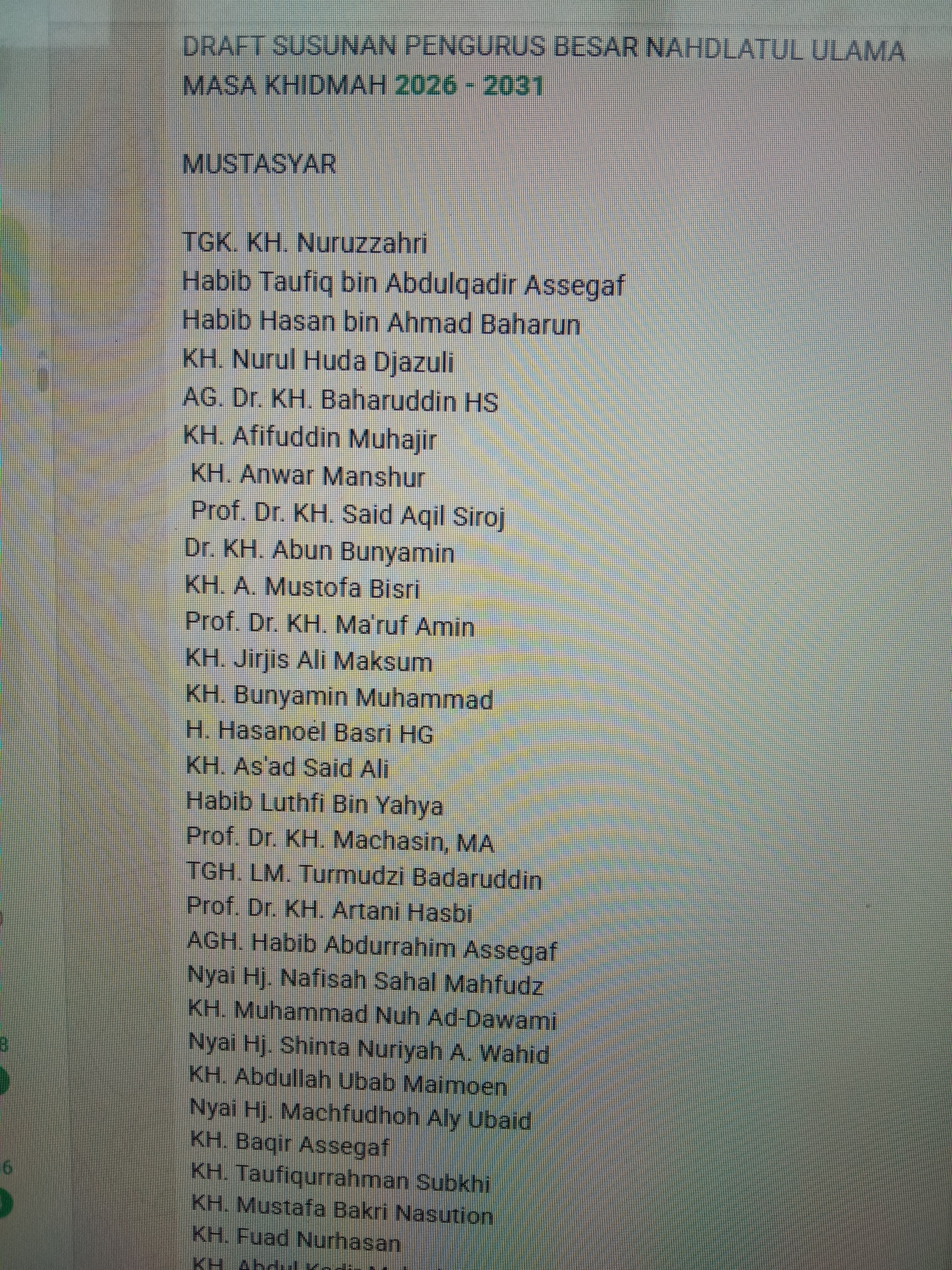 Draft pengurus PBNU  janggal